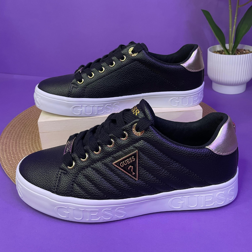 TENIS - TENIS GUESS NEGROS CON DORADO