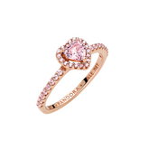 Anillo - Corazón Brillante Elevado Rosa