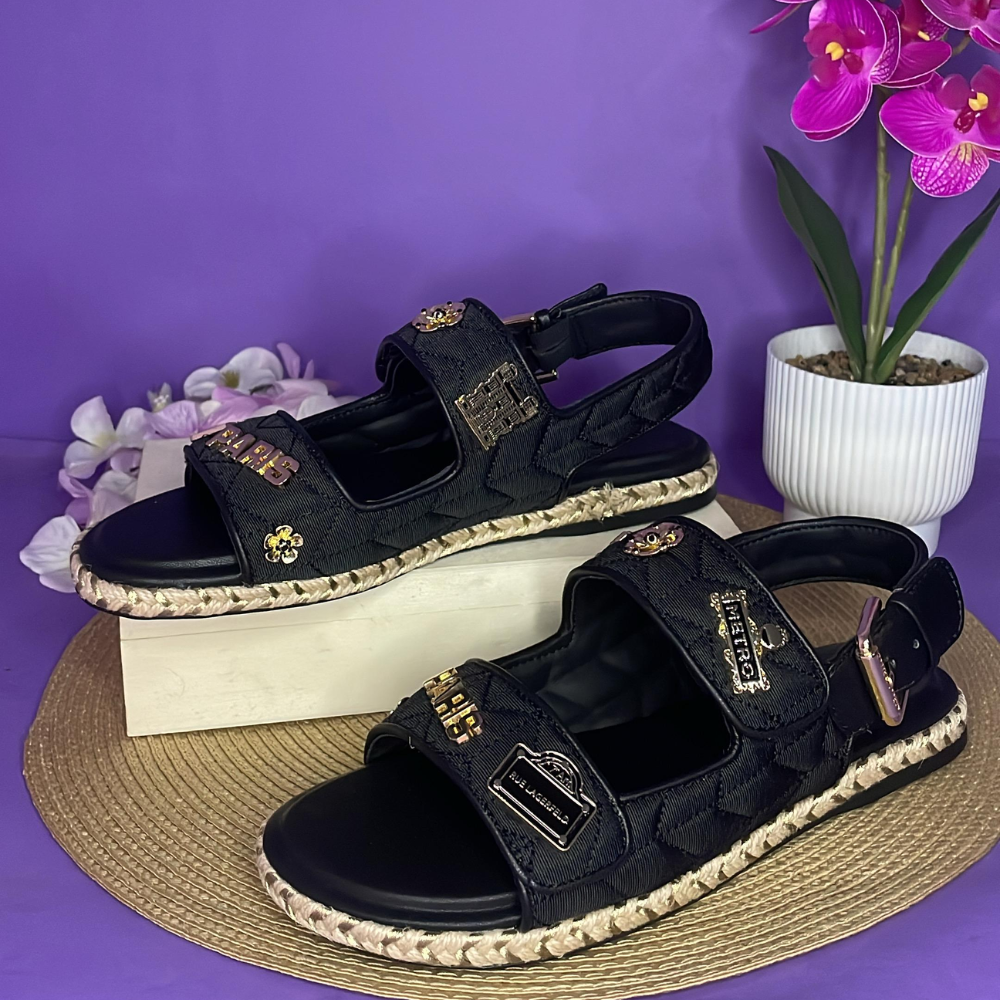 SANDALIAS - KARL LAGERFELD NEGRO CON DORADO PARA DAMA